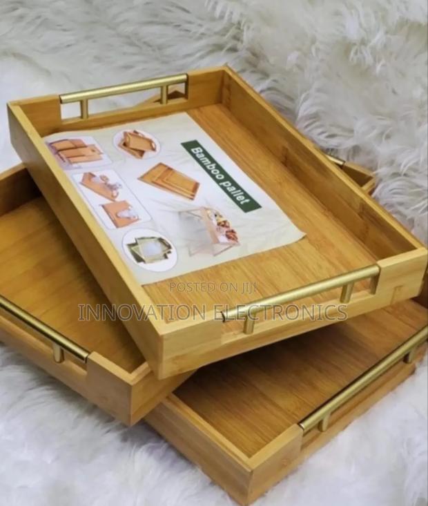 3 Pieces High Quality Gold Handle Heavy Bamboo Serving Plate