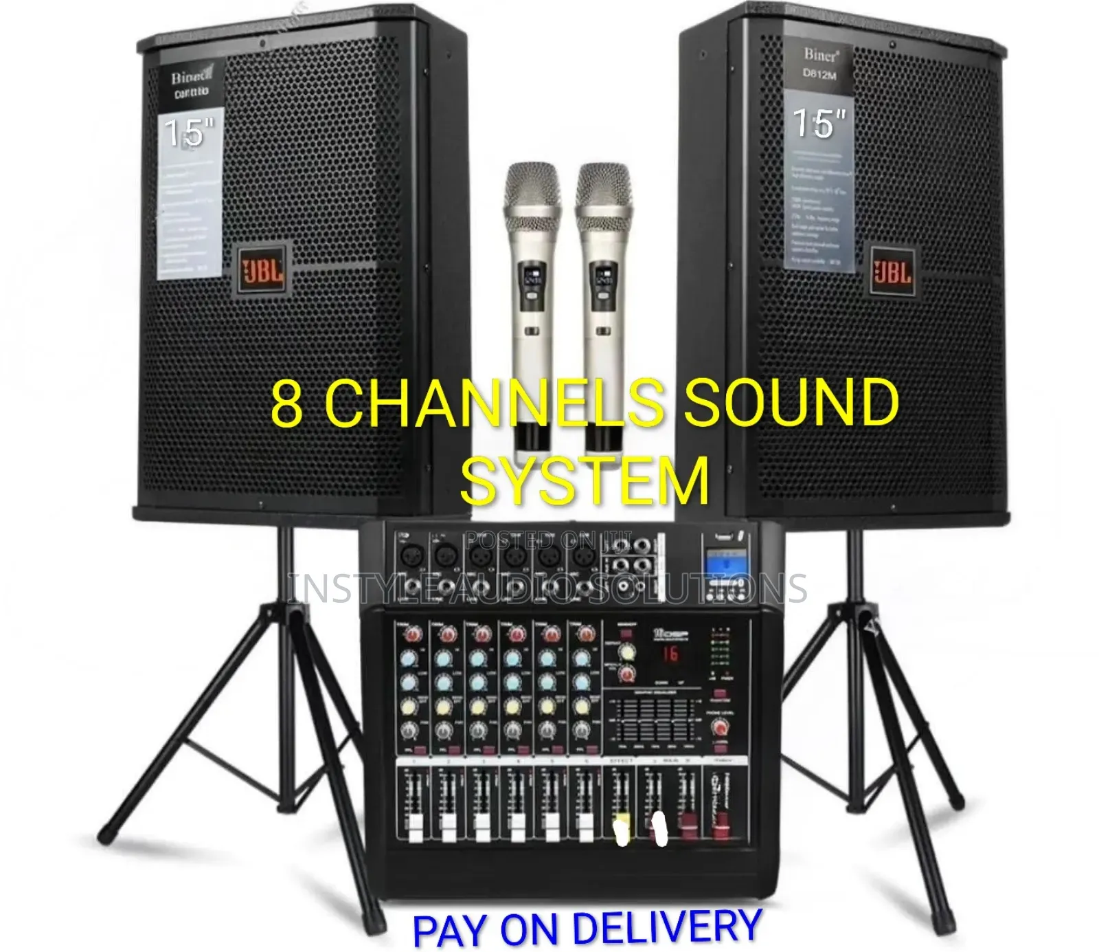 8 Channels Max Sound System - (2)Jbl 15" Mid Speakers - BNK Wireless