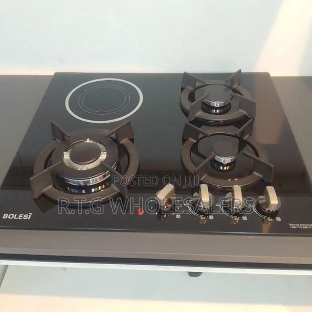 Bolesi Tempered Glass Inbuilt Hob – 3 Gas Burners + Infrared + Wok
