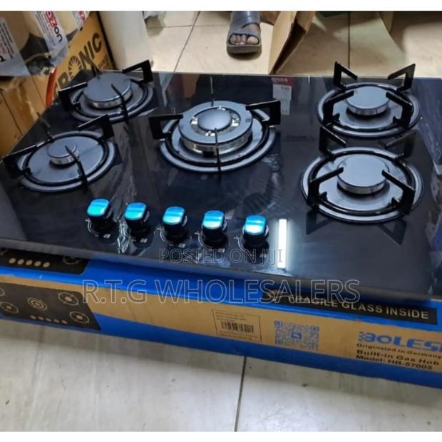 Bolesi 5‐Burner Inbuilt Gas Hob – Tempered Glass Cooktop