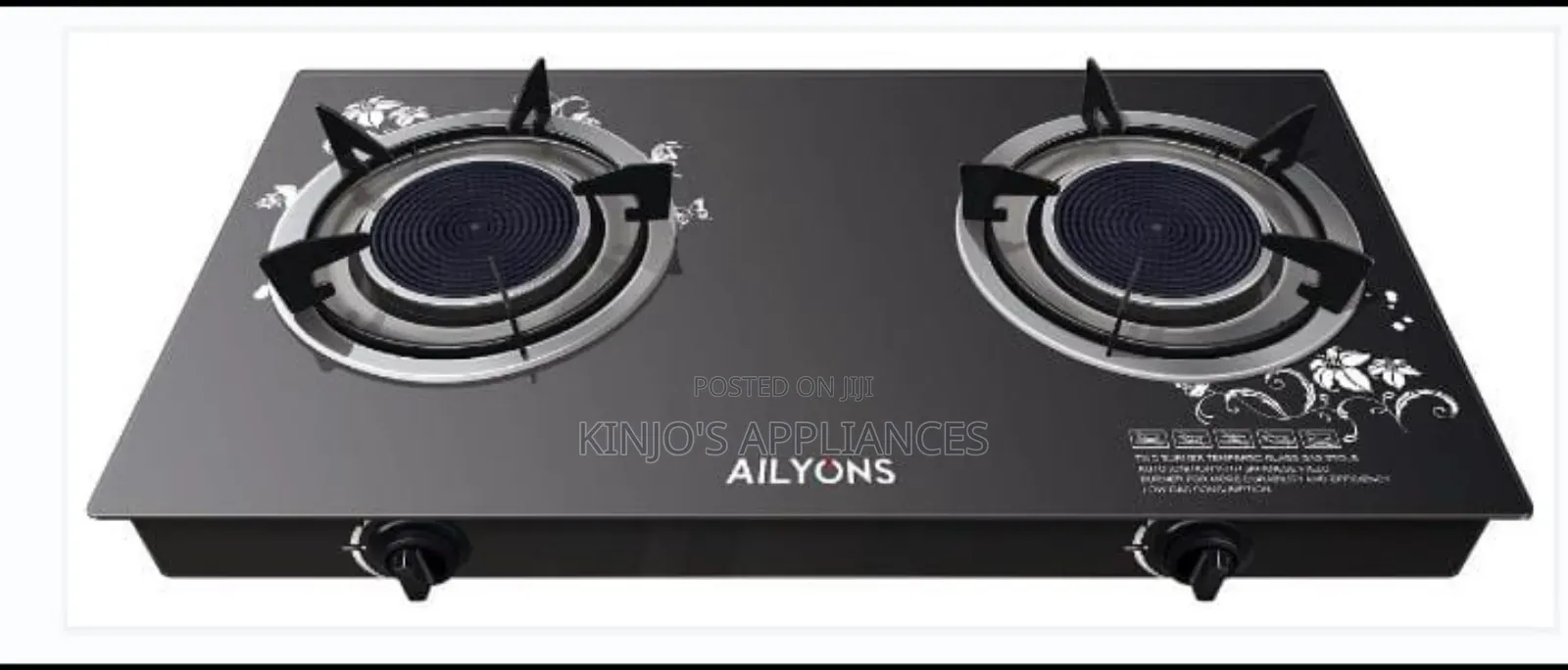 Ailyons 2 Burner Glass Top Gas Cooker Infrared Double Burner