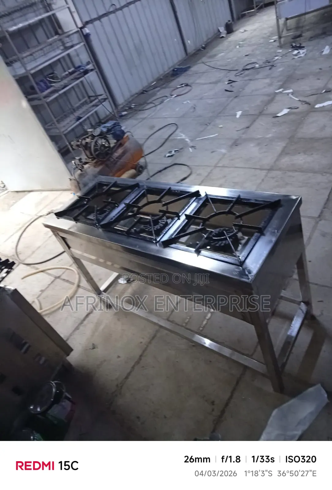 Cooker, Three Burners. High Pressure Stainless Steel Gas Cooker
