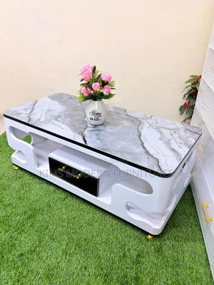 Coffee Table White Marble Top Grey Single Black Drawer