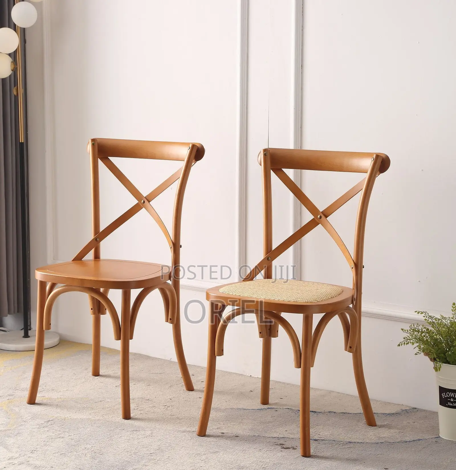 Dining Chairs; Rustic Wooden Cross-Back Kitchen Chair