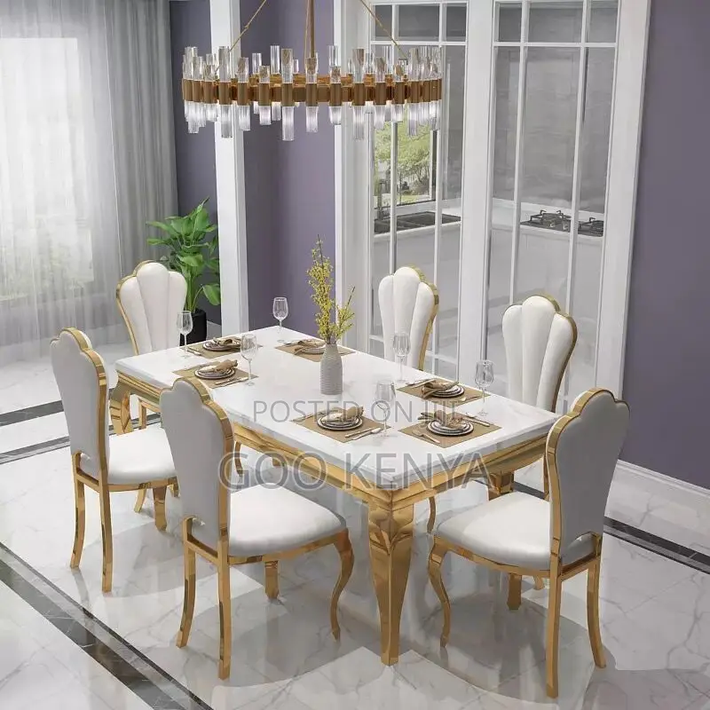 Home Dining Set; 6-seater Marble Dining Table Set – Modern Design
