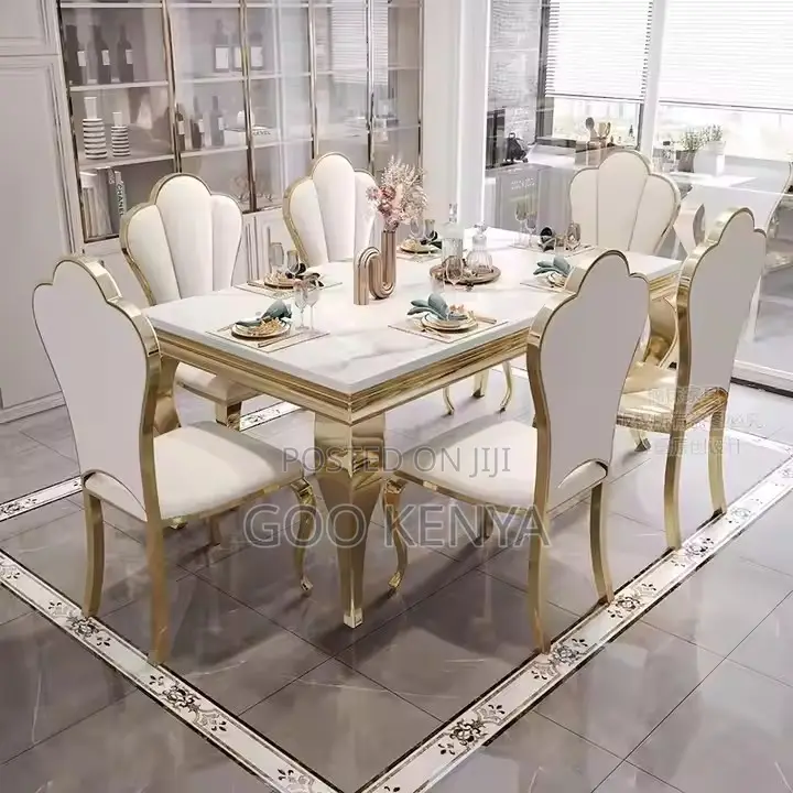 Home Dining Set; 6-seater Marble Dining Table Set – Modern Design