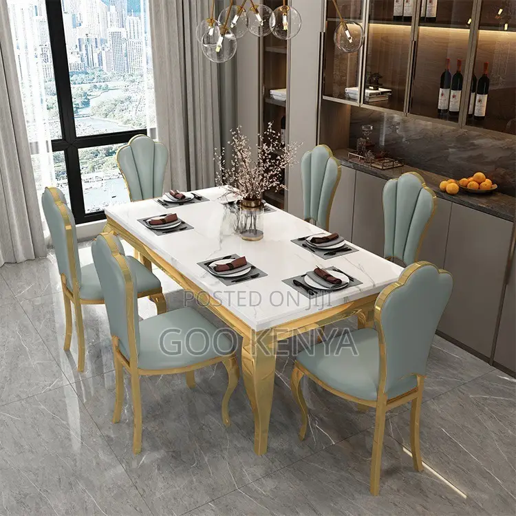Home Dining Set; 6-seater Marble Dining Table Set – Modern Design