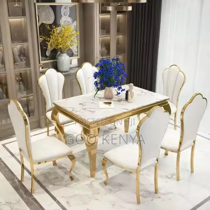 Home Dining Set; 6-seater Marble Dining Table Set – Modern Design