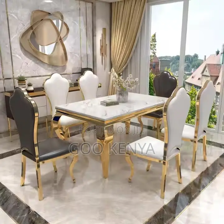 Home Dining Set; 6-seater Marble Dining Table Set – Modern Design