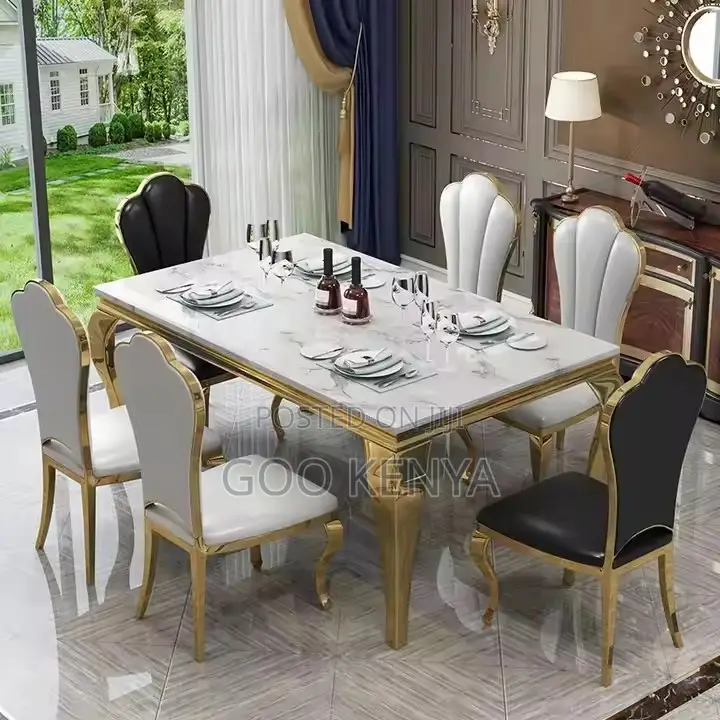 Home Dining Set; 6-seater Marble Dining Table Set – Modern Design