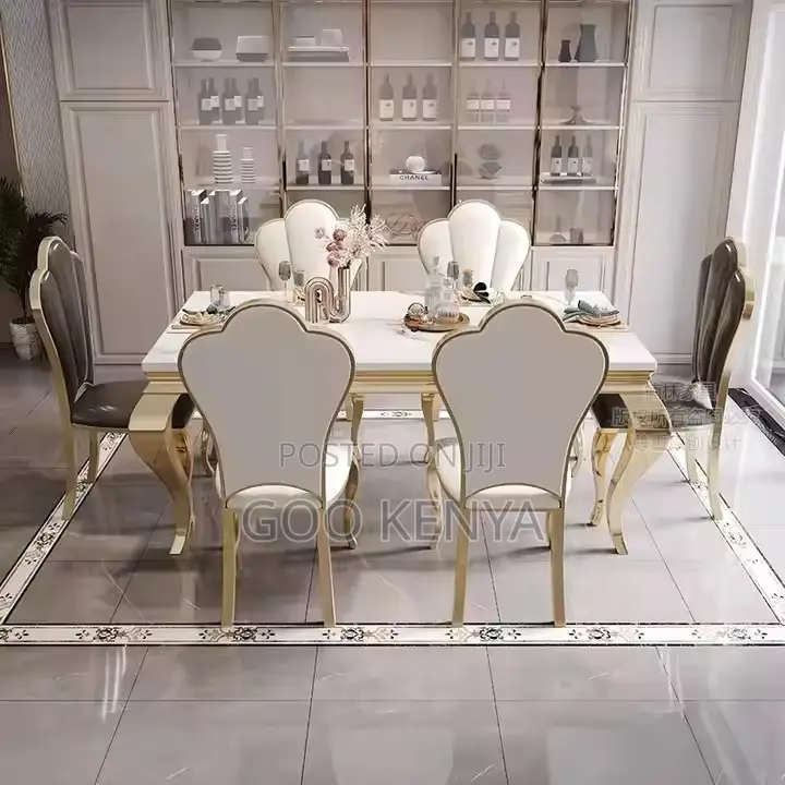 Home Dining Set; 6-seater Marble Dining Table Set – Modern Design