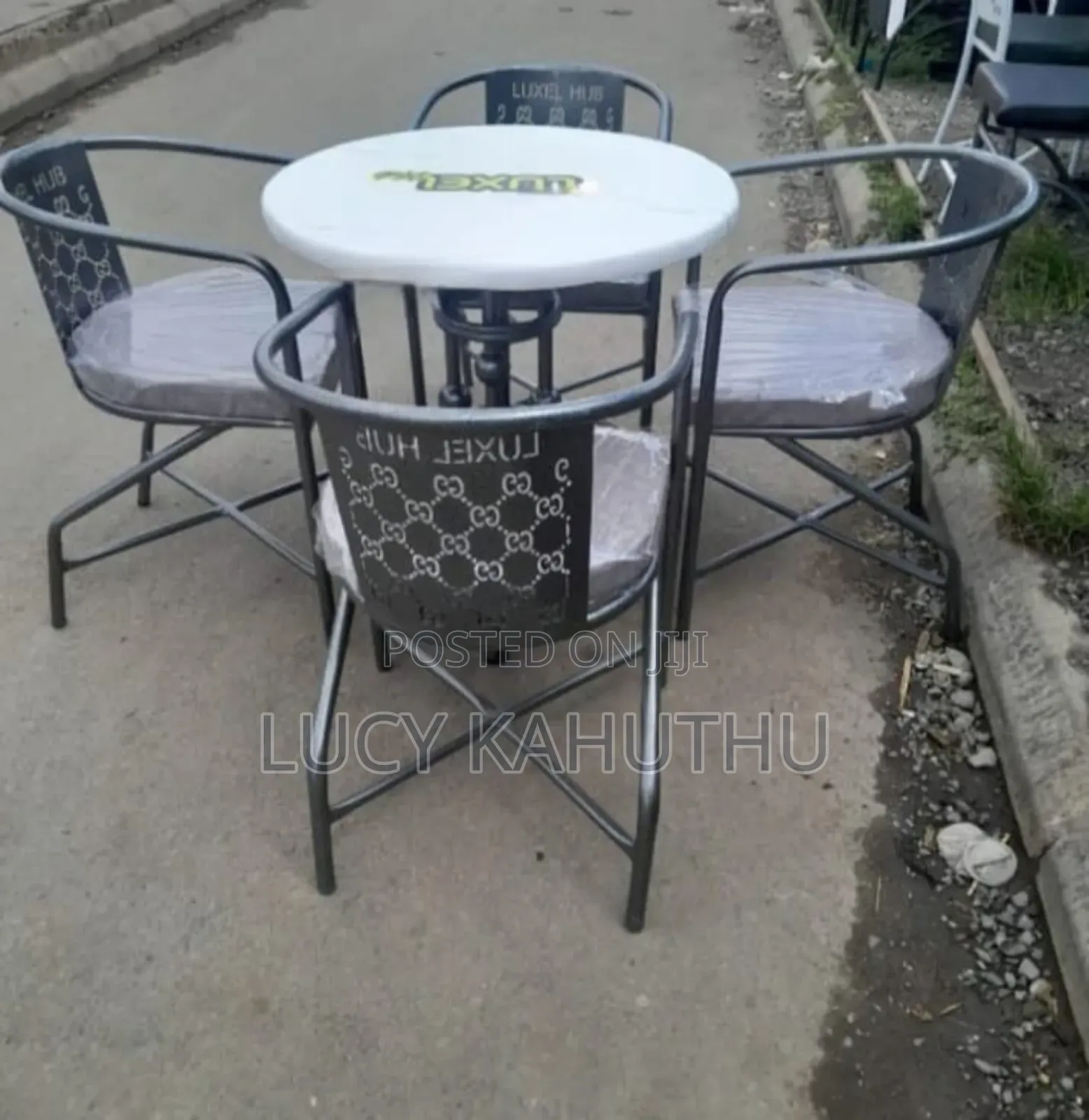White Marble Top With Log and Laser Cut Chairs