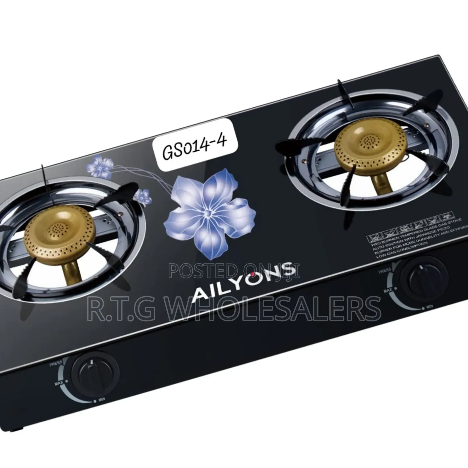 Ailyons 2‐Burner Table‐Top Glass‐Top Gas Stove – Compact Efficient