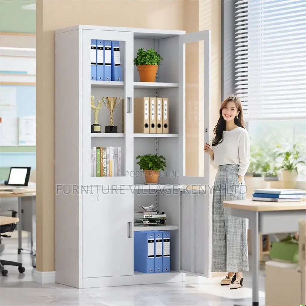 Office Cabinet; 2-door Half Glass Filing Office Cabinet