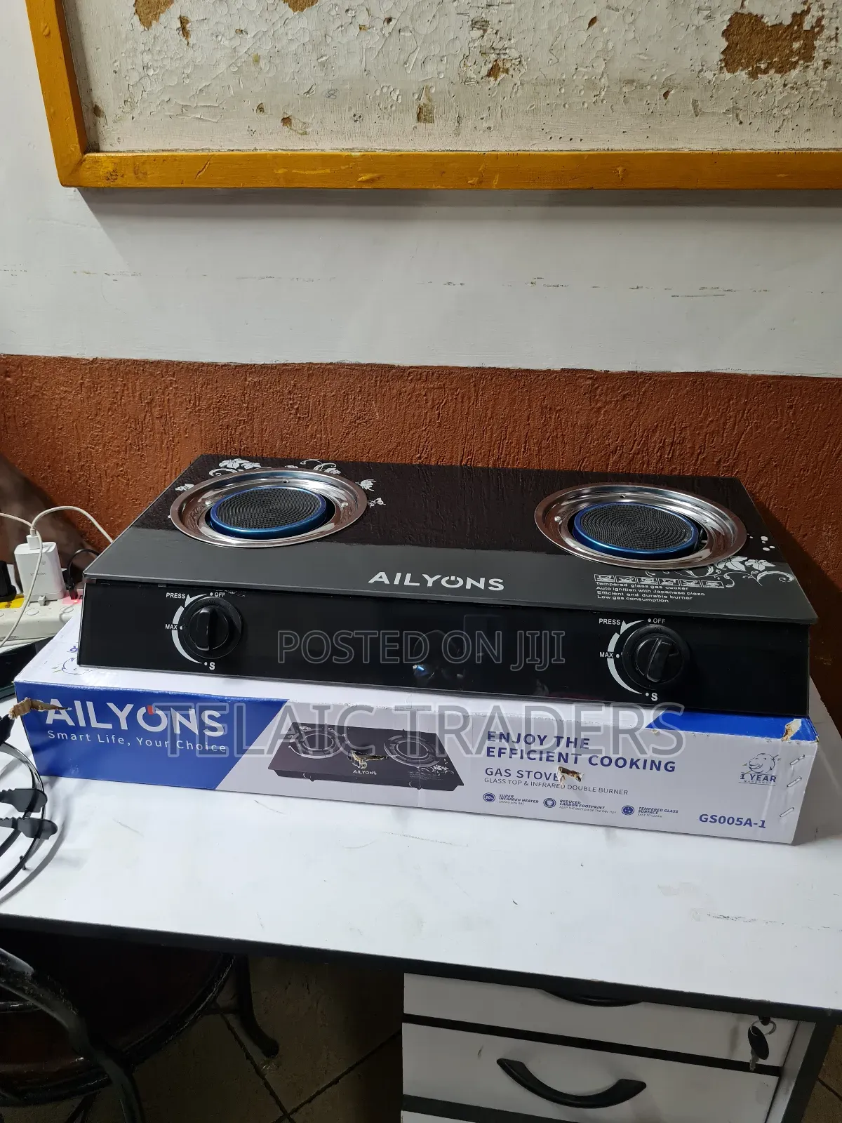 Ailyons 2 Burner Glass Top Gas Cooker Infrared Double Burner