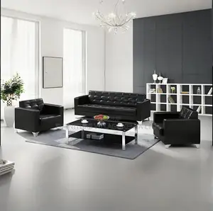 Office Sofa; Black 5-seater Office Leather Sofa