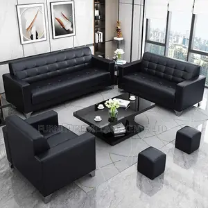 Office Sofa; Black 5-seater Office Leather Sofa