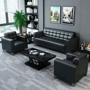Office Sofa; Black 5-seater Office Leather Sofa
