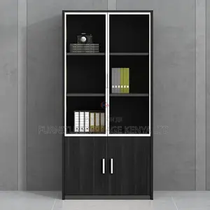 Office Cabinet; Glass & Wood 2-door Office Storage Cabinet