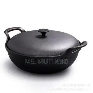 5 L Pre-Seasoned Pure Cast Iron Flat Bottom Wok With Cast Iron Lid