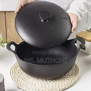 5 L Pre-Seasoned Pure Cast Iron Flat Bottom Wok With Cast Iron Lid