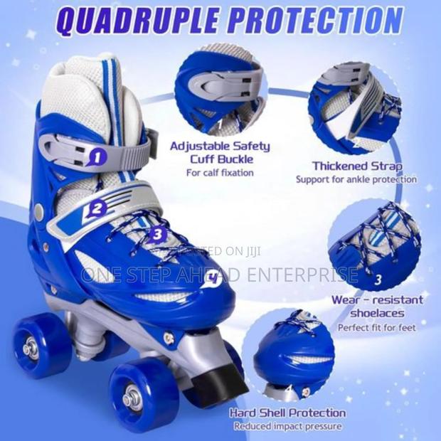 Blue Kids Quad Skates Rubber Wheels
