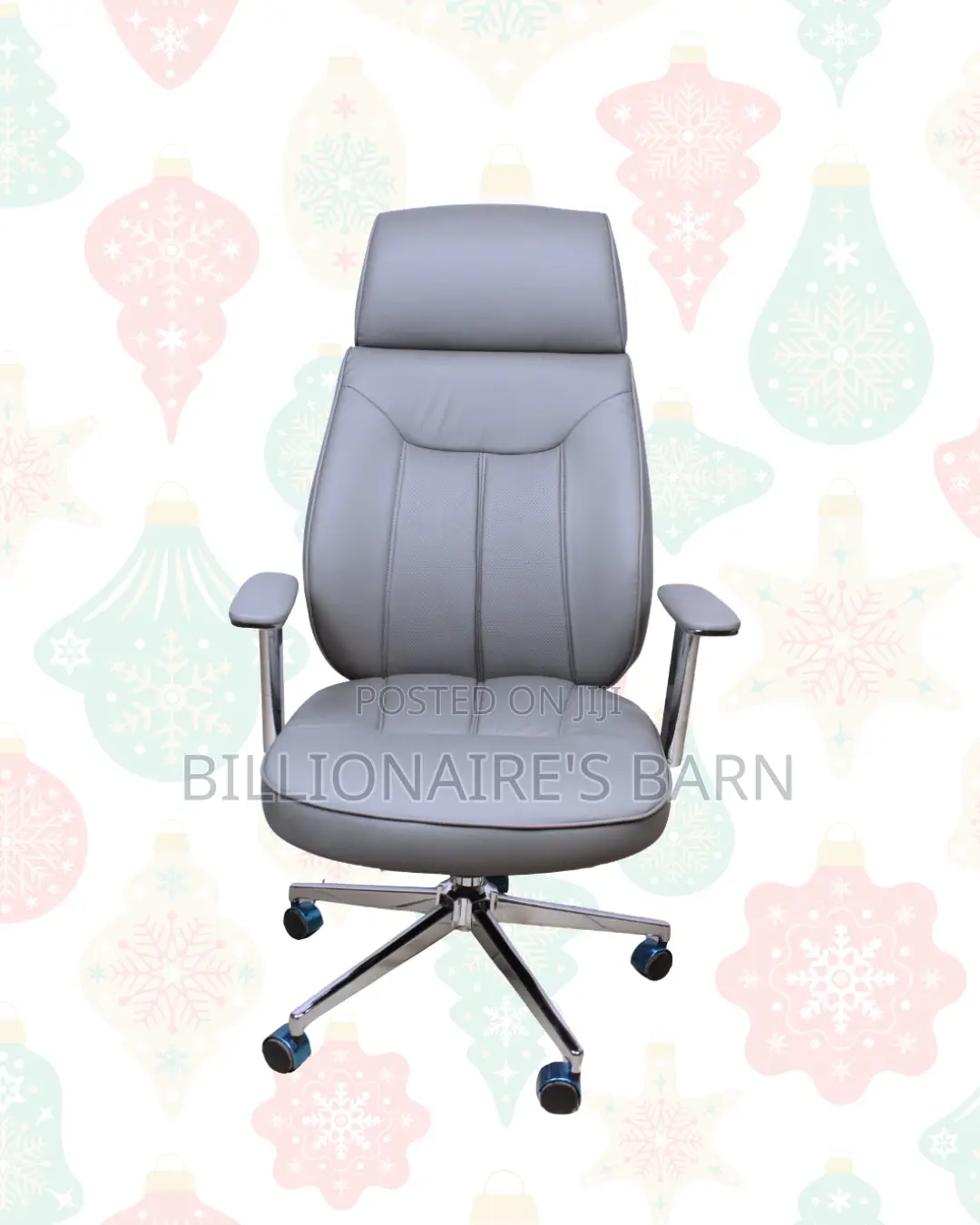Grey Executive Leather Office Chair Chrome Base Seating Solution