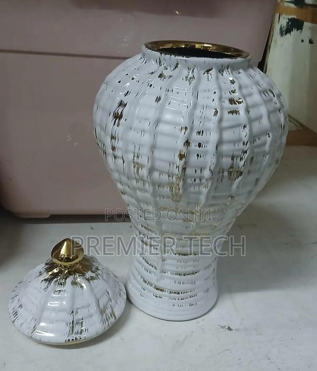 Ceremic Gold-Plated White Vase-Ginger - thumbnail 2