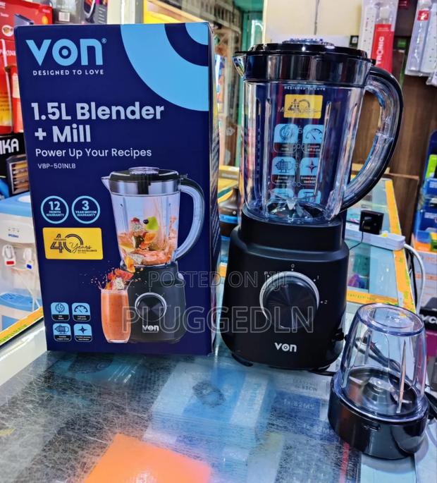 *Von 2 in 1 Blender 500w 1.5litres With Mill.