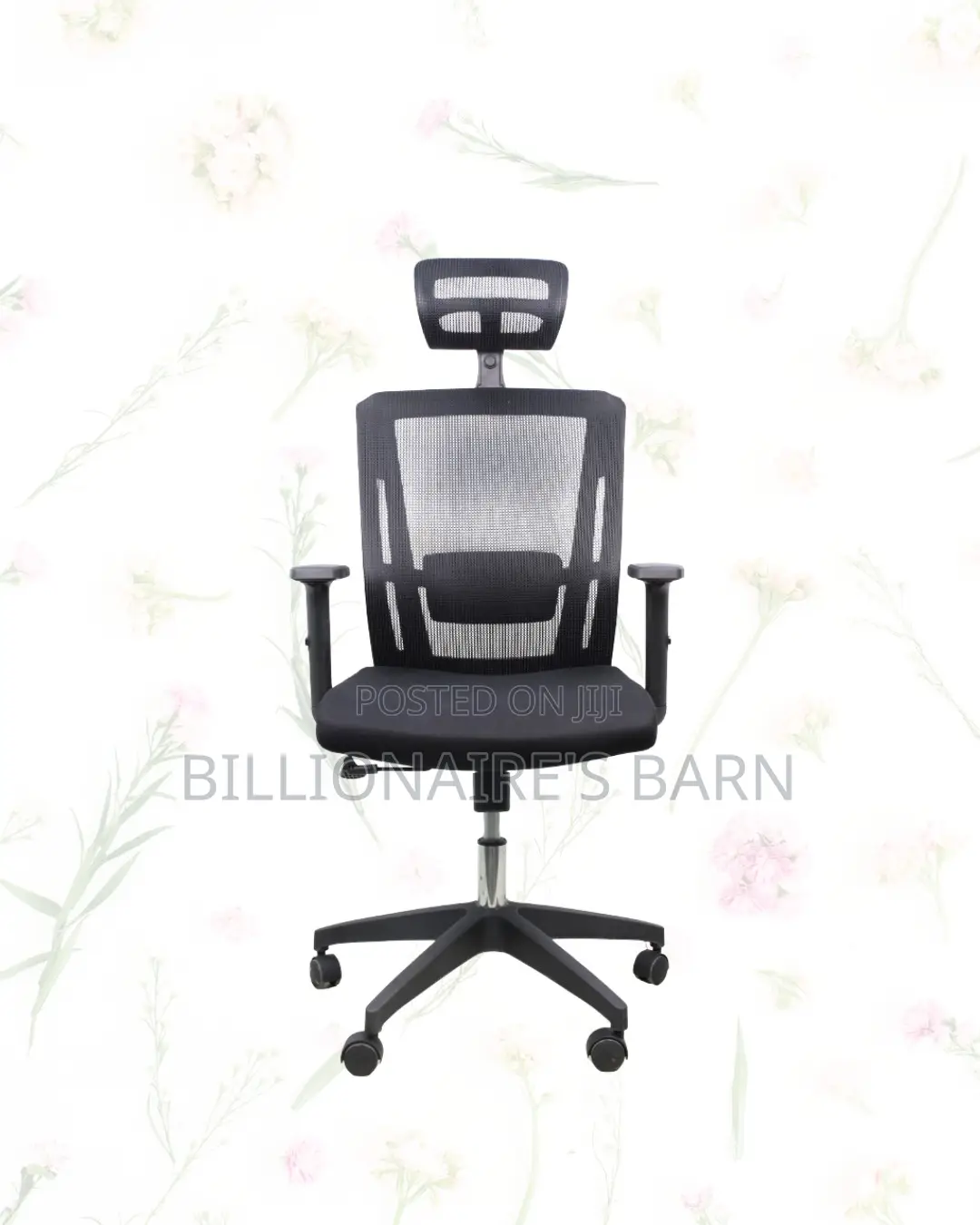 Black Mesh Office Chair Ergonomic Headrest With Nylon Base Adjustable