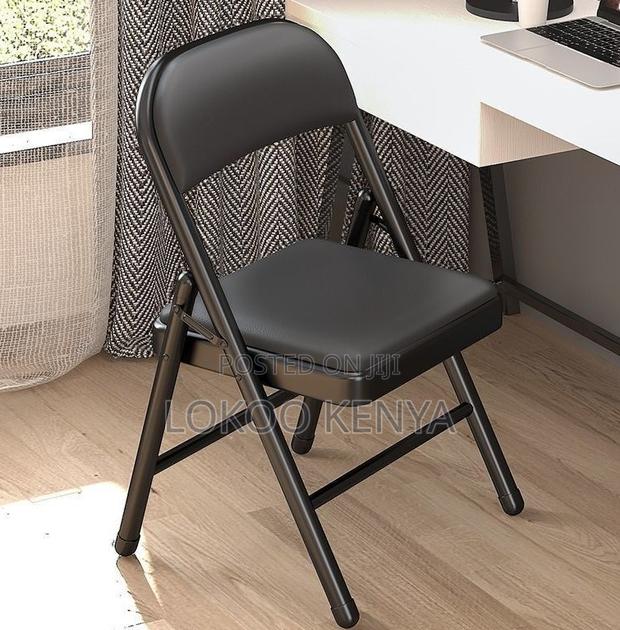 Office Chair; Black Foldable Pu Leather Padded and Armless Seat