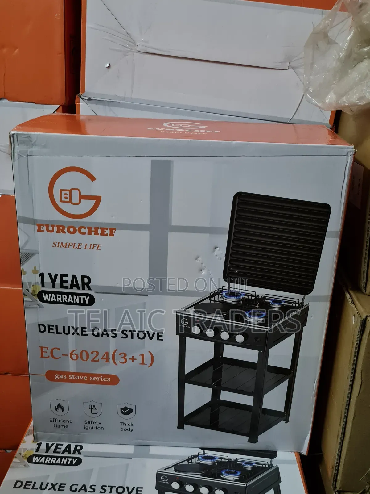 Eurochef 3 Gas +1 Electric Standing Cooker With Shelves