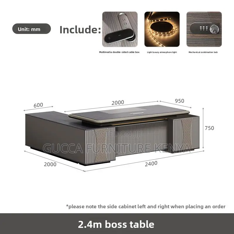 2.4m Executive Boss Manager L-shaped Desk