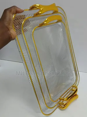 * 3 in 1 Modern Creative Striped Tray With Gold Rimmed