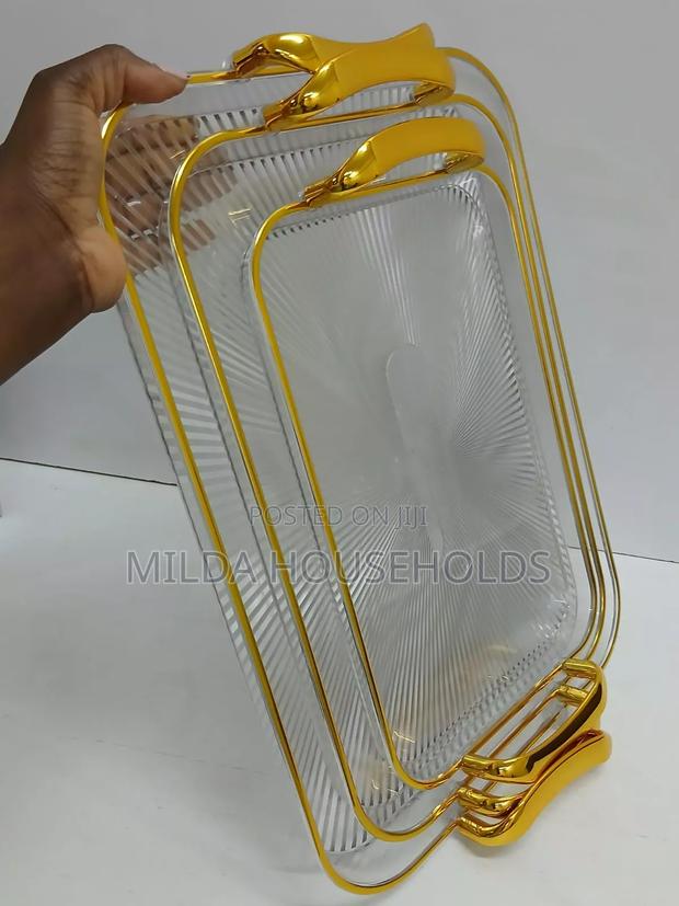 * 3 in 1 Modern Creative Striped Tray With Gold Rimmed