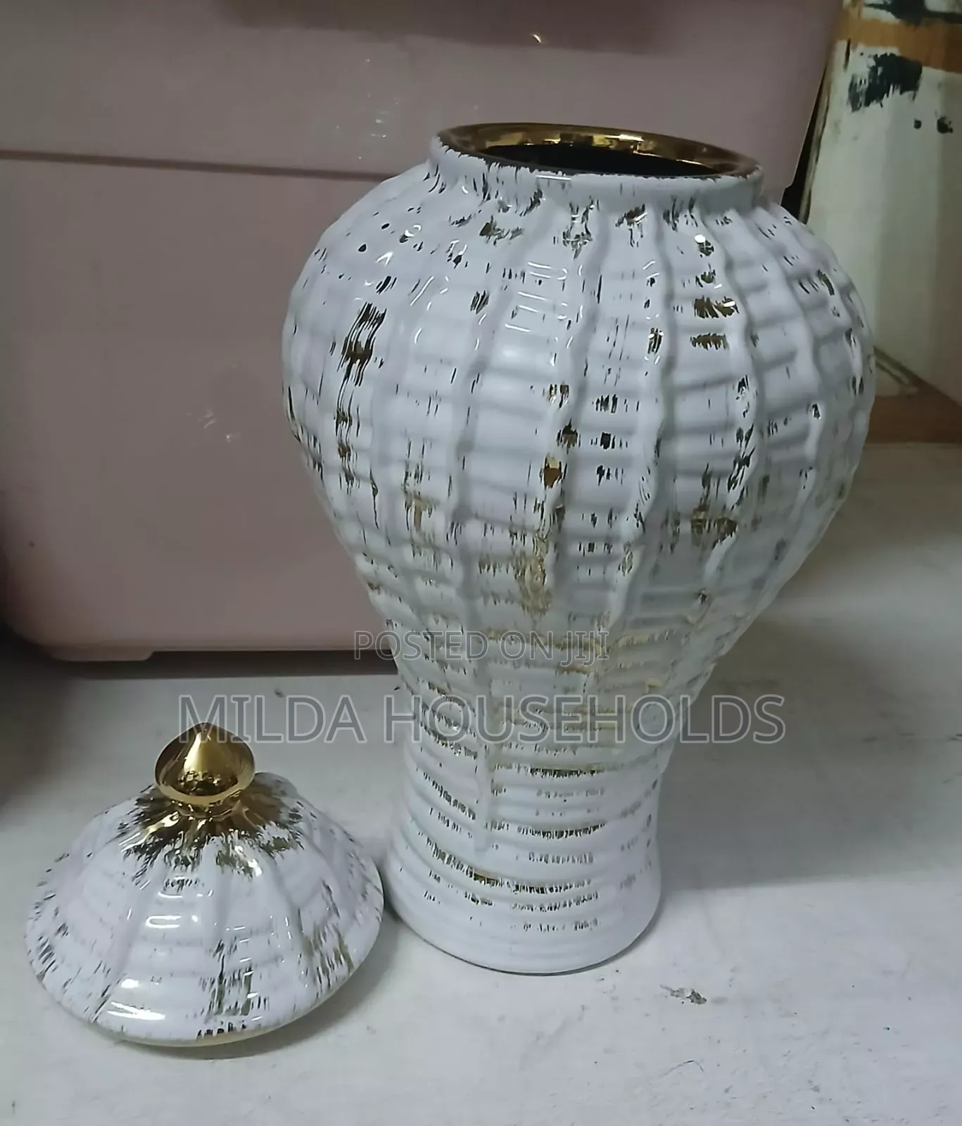 Ceremic Gold-Plated White Vase-Ginger
