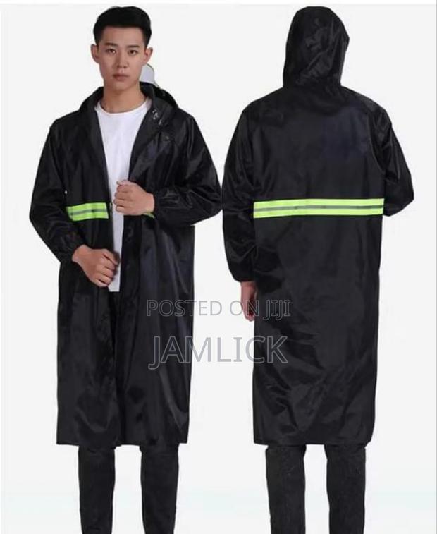 Long Black Adult Raincoat – Waterproof Hooded Rain Jacket - Hk