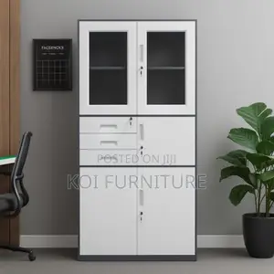 Office Cabinet; 2-Door Metallic Office Cabinet With Safe
