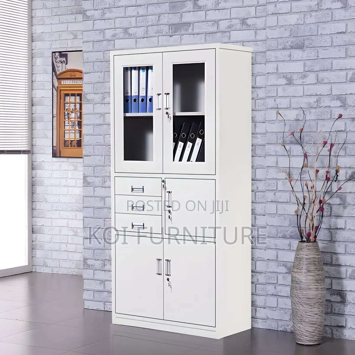 Office Cabinet; 2-Door Metallic Office Cabinet With Safe