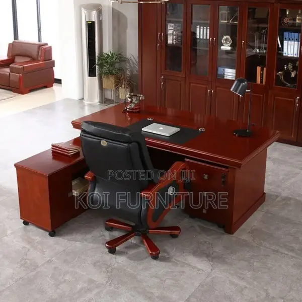 Office Desk; 160cm Mahogany Office Desk With Side Drawers