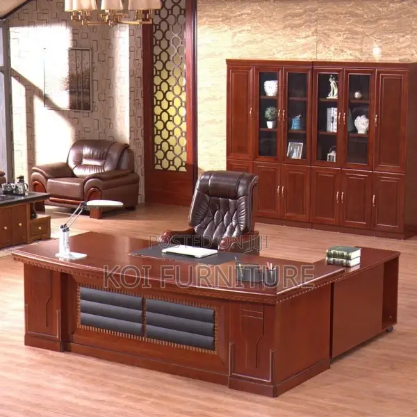 Office Desk; 160cm Mahogany Office Desk With Side Drawers