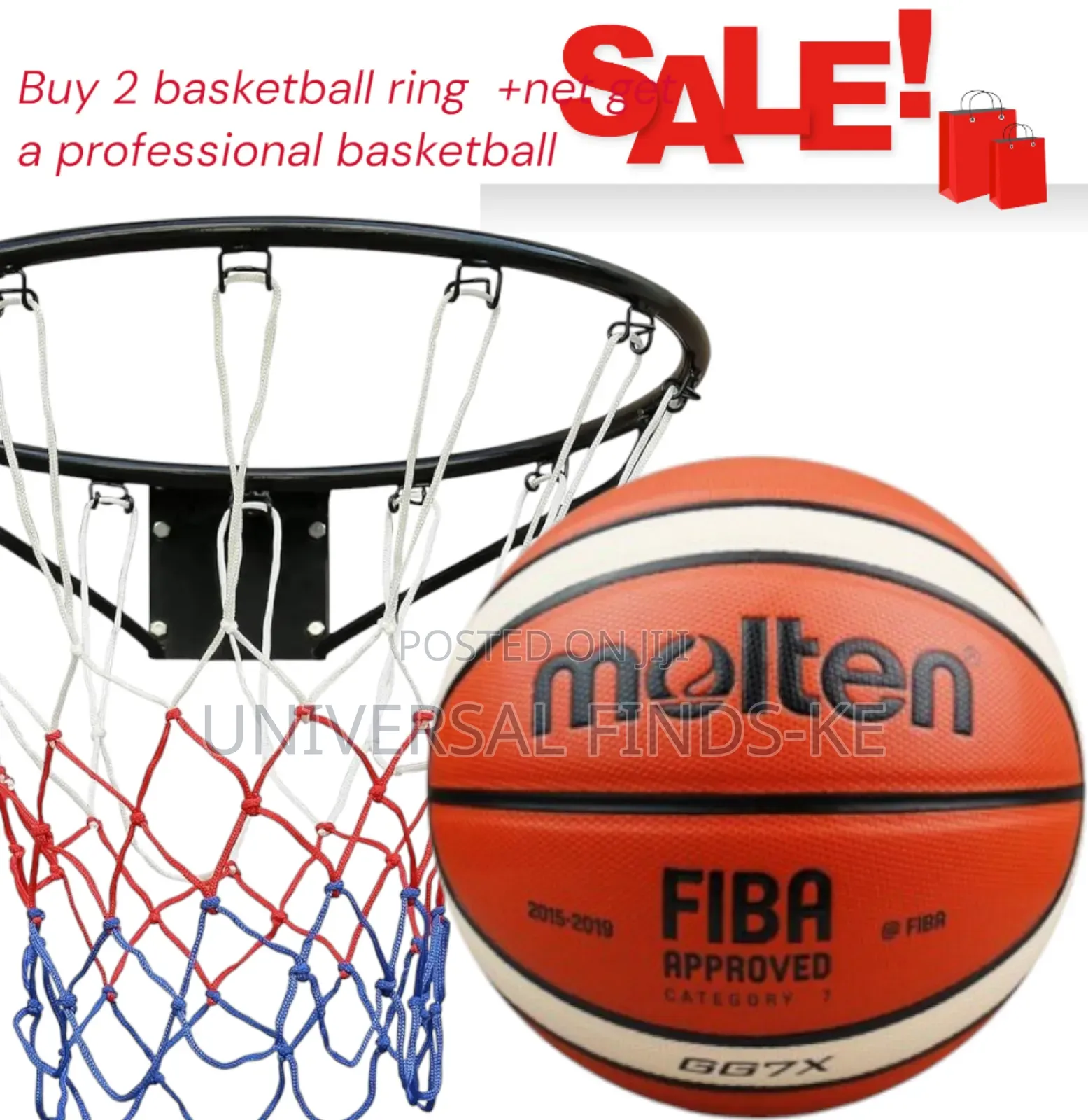 Premium Basketball Ring With Net + Molten Gg7x Size 7 Basketball Combo