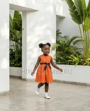 Orange Cotton Lace Girls Dress