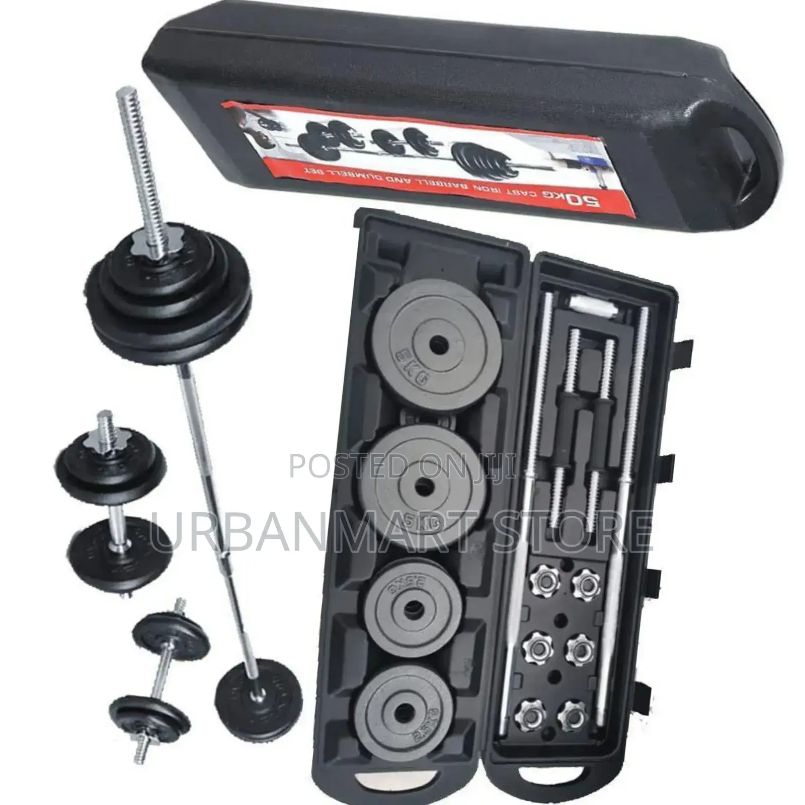 50kg Adjustable Cast Iron Dumbbell Barbell Set With Case