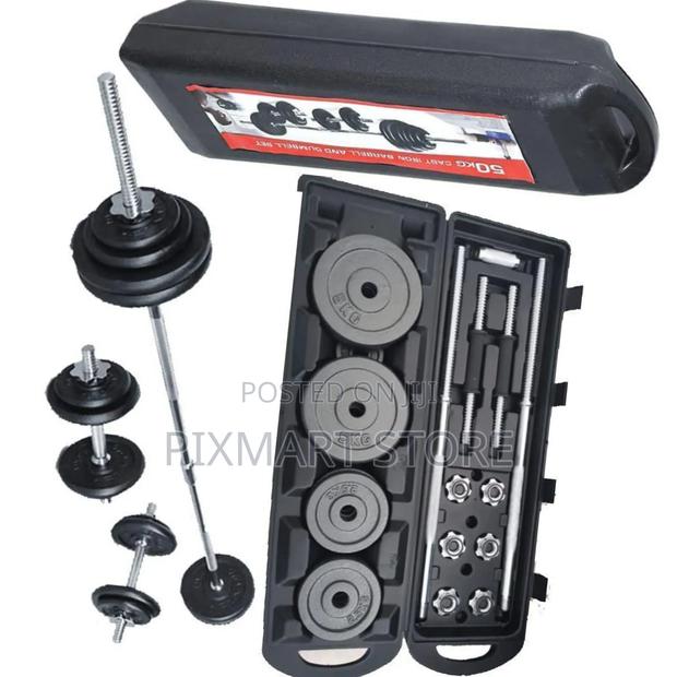 50kg Adjustable Cast Iron Dumbbell Barbell Set With Case - main view