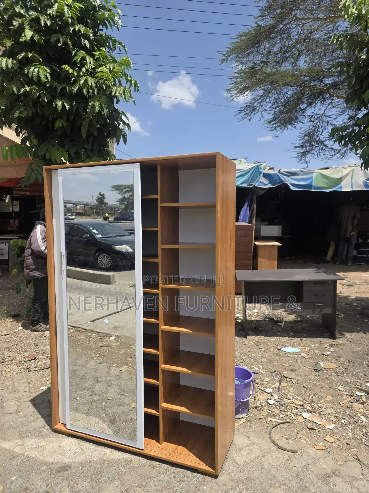 Modern Sliding Door Shoe Rack With Dressing Mirror – Space Saving