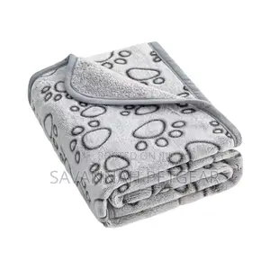 Pawprint Microplush Dog Cat Blanket, Grey - Large Size