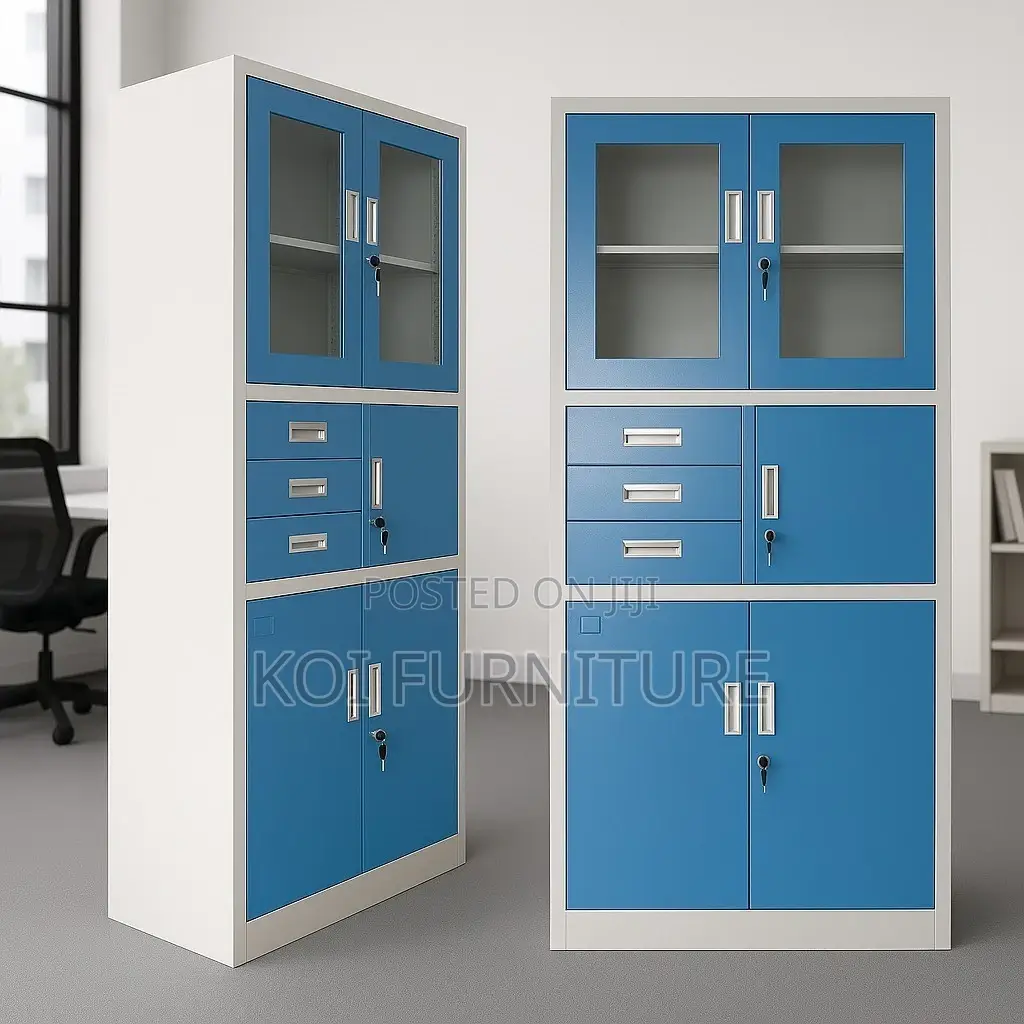 Office Cabinet; Secure Blue Office Cabinet With Safe