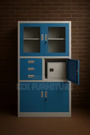 Office Cabinet; Secure Blue Office Cabinet With Safe