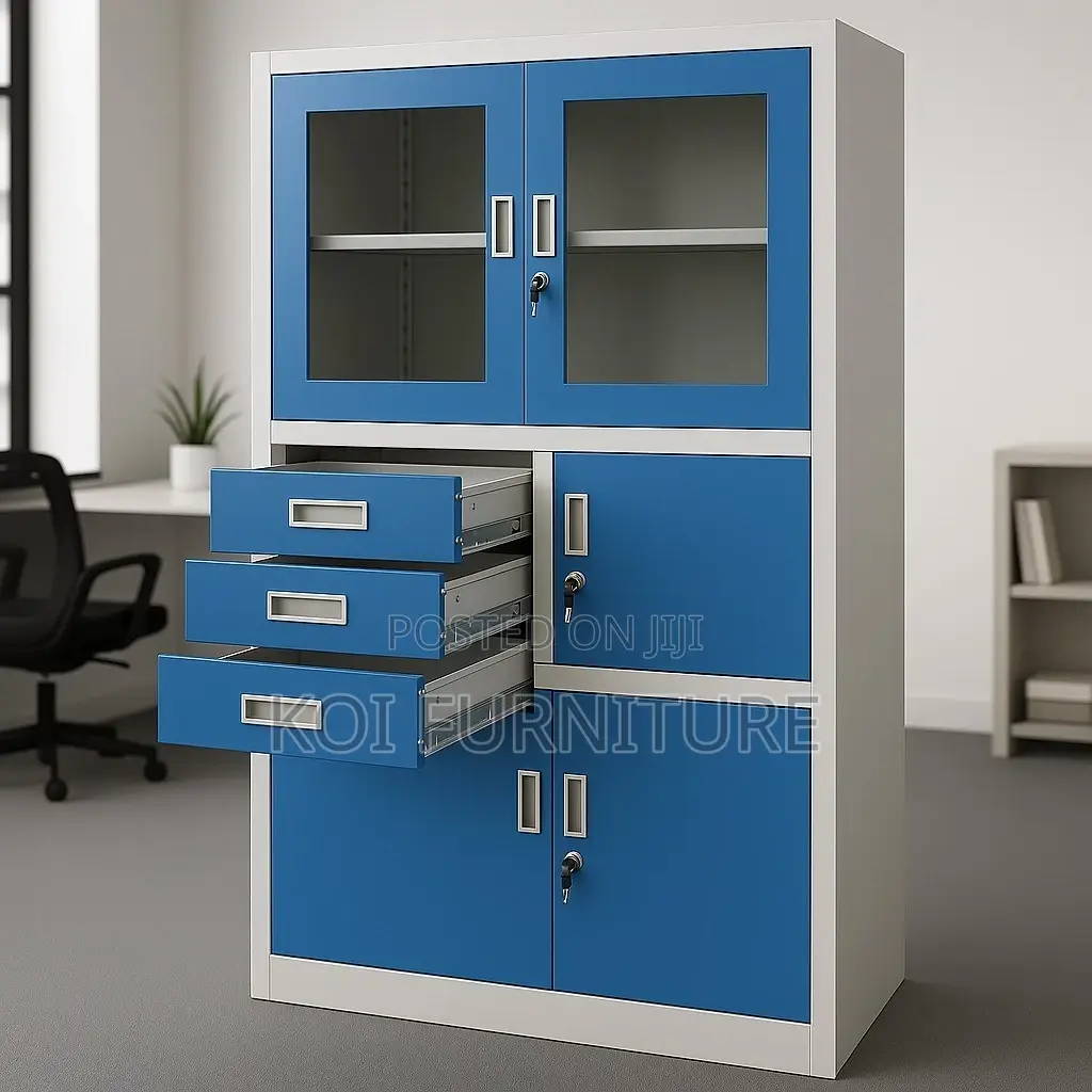Office Cabinet; Secure Blue Office Cabinet With Safe